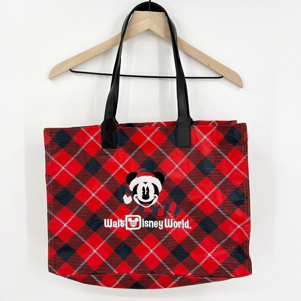Disney Parks Plaid Mickey Christmas Tote Reusable 50th Anniversary EUC